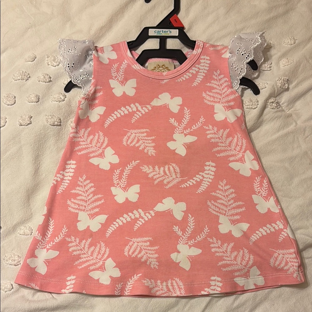 Pink Dress with White Butterfly Print - Beaufort bonnet